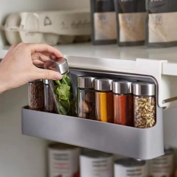 Home Kitchen Self-adhesive Wall-mounted Under-shelf Spice Organizer Spice Bottle Storage Rack Kitchen Supplies Storage In Stock – Image 3