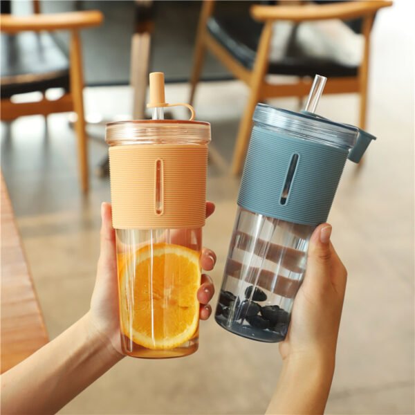 Layer Transparent Straw Cup 700Ml Large Capacity Silicone Cover Juice Cup Fashionable And Simple Straw Cup – Image 3
