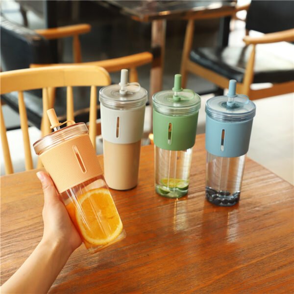 Layer Transparent Straw Cup 700Ml Large Capacity Silicone Cover Juice Cup Fashionable And Simple Straw Cup – Image 2