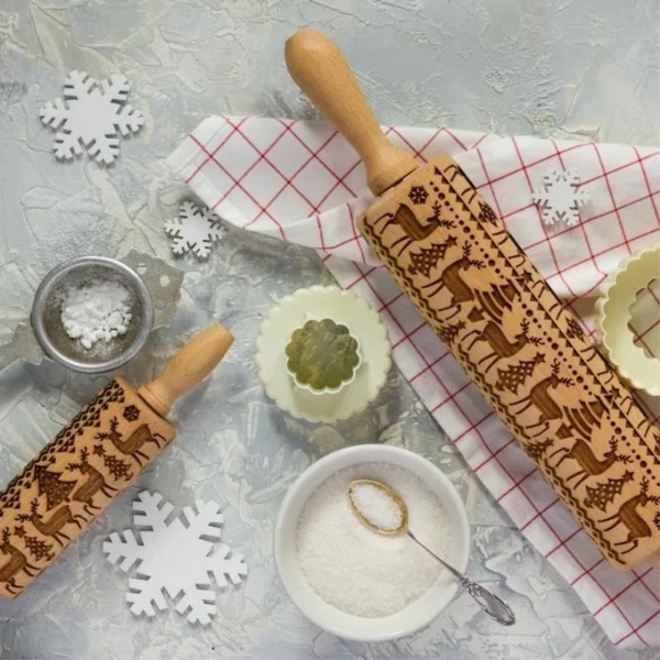 Navidad rodillo de grabación en relieve de hornear galletas de galleta Fondant pastel pasta grabado de Reno copo de nieve – Image 3