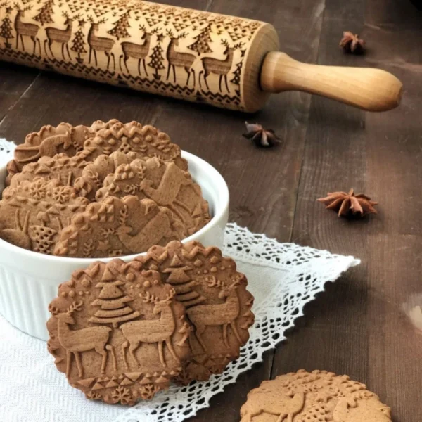 Navidad rodillo de grabación en relieve de hornear galletas de galleta Fondant pastel pasta grabado de Reno copo de nieve – Image 4