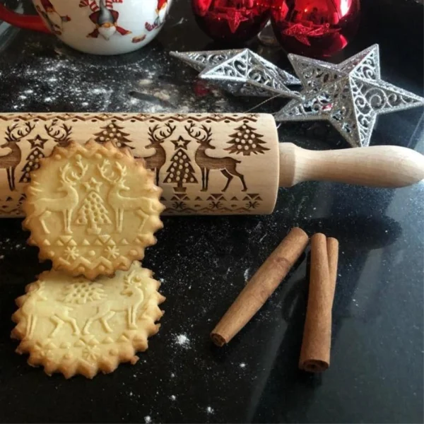 Navidad rodillo de grabación en relieve de hornear galletas de galleta Fondant pastel pasta grabado de Reno copo de nieve