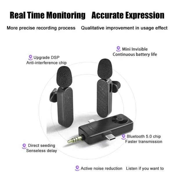 3 In 1 Wireless Lavalier Microphone Plug And Play Intelligent Noise Reduction Mini Mic For iPhone Android Live Broadcast – Image 5